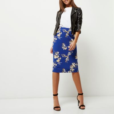 Blue floral pencil skirt
